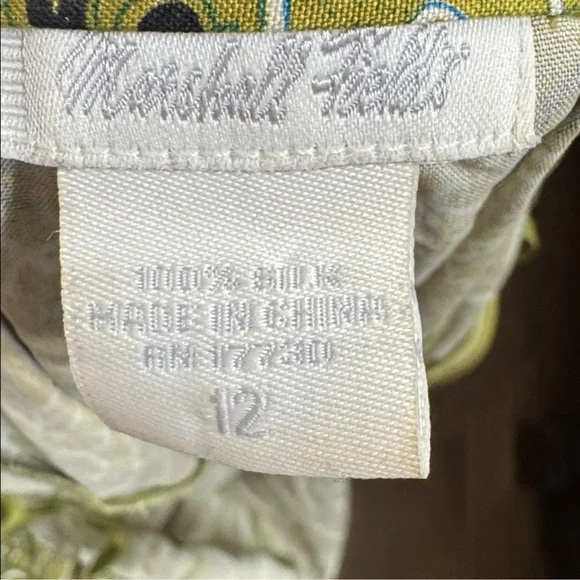 Vintage Silk Paisley Midi Skirt Green A-Line High Waist Boho Size 12 - Picture 4 of 4